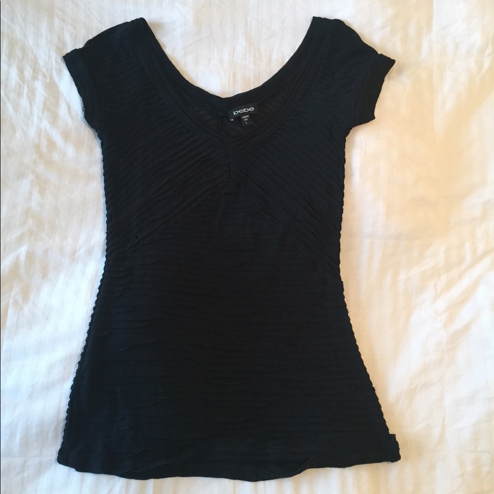 Bebe Black Sheer Layer Double V-Neck Top 💙💕